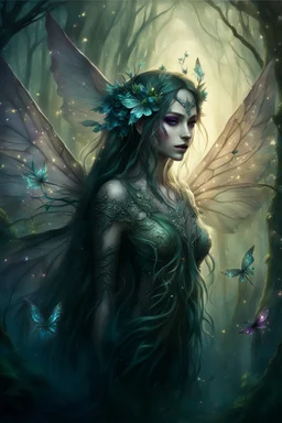 Blomde hair , , dark Fairy wings Purple hair,water lilies,dark fairy princess,nymph,elven crown,dragonflies,tiara,,gothic,glitter,rapunzel hair, very long hair, sparkle