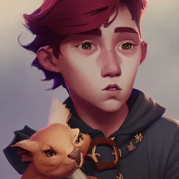 Portrait of a magical kid with his pet gargoyle by Nick Harris