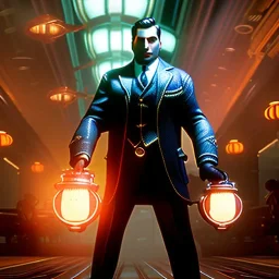 Andrew Ryan from Bioshock, darker colors, master quality, backlighting, soft lights, full body portrait, in frame, 8k, dark color pallet, perfectly drawn face, well drawn, BioShock, realistic