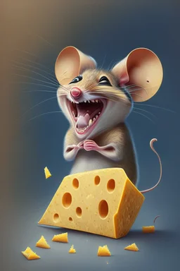 Design of a mouse eating cheese and laughing