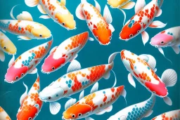 colorful koi carp collage illustration pattern, tiny, small, miniature, short, cute and adorable, digital painting, highly detailed, intricate, elegant, artstation, concept art, colorful, beautiful, studio ghibli, aoshima chiho, takashi murakami, manga, cute and adorable