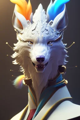 award winning portrait of a male anthropomorphic rainbow wolf long black hair. character design by cory loftis, fenghua zhong, ryohei hase, ismail inceoglu and ruan jia. unreal engine 5, artistic lighting, highly detailed, photorealistic, fantasy