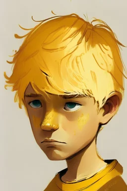 illustration childrens book , boy with color gold eyes and gold hair There once was a young lad by the name of Max. Max had a keen eye for detail and a keen sense of empathy. He could always tell when someone was angry or depressed.