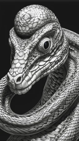 G𝙋𝙧𝙤𝙢𝙥𝙩 highly detailed graphite illustration, A surreal snake figure with exaggerated anatomical features, heavily wrinkled skin, and an intense, contemplative expression., thick eyebrows, merge into swirling abstract shapes. Large, expressive hands, one covering the mouth and the other gripping the forehead tensely. Mysterious, introspective, dreamlike, somewhat dark fantasy. #𝙙𝙧𝙚art #prompt