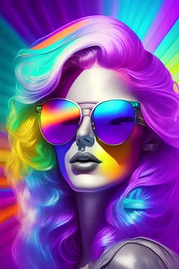 777 wonderful pleiadian secret sensual agent with sunglasses and rainbow aura and violet shape-hair and symbol