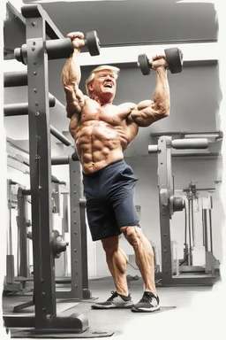 donal trump with huge biceps doing pull ups and screaming