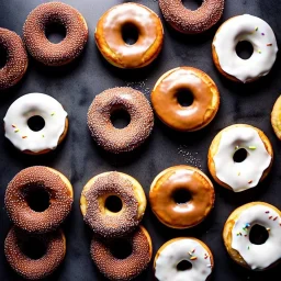 Every type of donuts on a black table