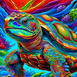 Drawing of a turtle with a colorful background, turtle, turtle, art by Alessandro Pautoso, drawing by Android Jones, spectacular colors hyper realism, adult turtle, colorful!! Highly detailed, colorful hyperrealism, highly detailed bright colors, by Derek Zabrucki, by Tony Sartt, anthropomorphic salamander, world-themed turtle, hyper-detailed colorful