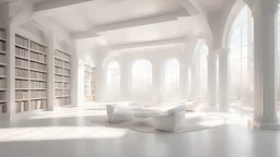 New white library interior with sunlight. Decor and desing concept. 3D Rendering