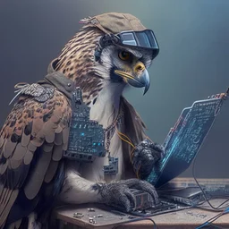 A falcon as a hacker using hacker gadgets