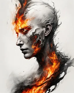 art, abstract, human, burning edges, (intense and emotional visual experience:1.5), (captivating and fiery ambiance:1.3), (dramatic and captivating essence:1.2), (fiery details:1.3), white background