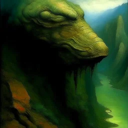 Dinosaur head oil painting. Zdzisław Beksiński, Alex Maleev