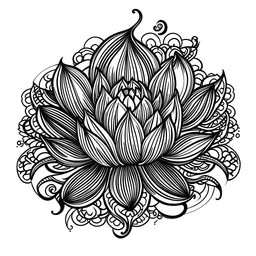 simple line art neo-traditional style lotus tatto simetris black and white outline only
