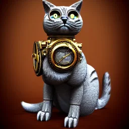 character render of mechanical tabby cat, intricate, ultra-fine detailed, steampunk, extremely ornate, 8k, ultraHD, high-quality, 3d, realistic, trending on artstation, midjourney style, highly elaborate,