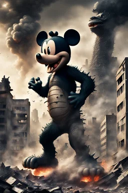 MICKEY MOUSE AS GODZILLA DESTROYING BUILDINGS IN SOUTH AFFRICA