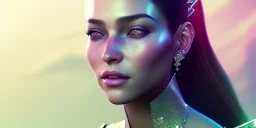 A portrait of a crystalised queen, atmospheric, realistic, unreal engine, cinematic lighting, octane render, smile