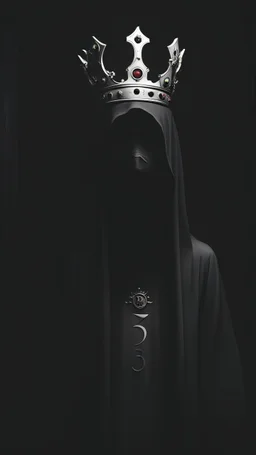 sectarian in a black room with a completely hidden face, at the top of the head there is a crown with "33" on it