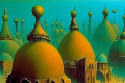 A surreal city with arches and domes by artist "Zdzisław Beksiński" by artist "Vladimir Kush"