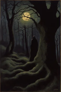 Night, trees, rocks, creepy, gothic horror films influence, georges lemmen and henry luyten paintings