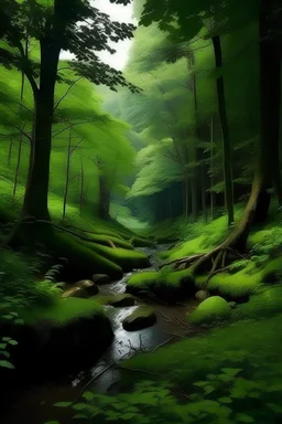 غابة هادئة ومليئة بلحياة طبيعية رسم كرتوني