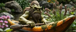 garden ancient ogre troll in kayak