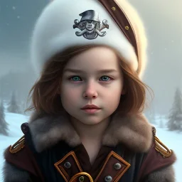 Portrait of pirate child with brown hair and with cute face, north pole snowy vibe , perfect composition, hyperrealistic, super detailed, 8k, high quality, trending art, trending on artstation, sharp focus, studio photo, intricate details, highly detailed, by greg rutkowski