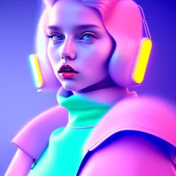 blonde soviet woman teenager, padded coat, retro futuristic, latex dress, gradient color, BLUE, PINK, CYAN, neon, insanely detailed, 16k resolution, perfect eyes, cinematic smooth, intricate detail