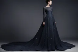 платье, Тёмная ткань, цвета ночного неба, была расшита призрачными серебряными нитями, мерцавшими, как звёзды