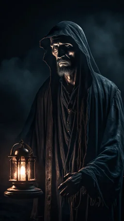 A man with oil lamp in a Coal mine.