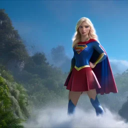 hyper realist, hyper detailed, stunningly beautiful blonde supergirl, MO-DI CARTOON style