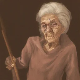 Portrait of a proud withered old witch with walking cane