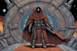 [illustration by Kevin Eastman and Peter Laird] at the entrance of a gigantic spaceship one Jawa warrior supercharged with weapon warfare, she is covered by a vivid microchip armour in linen boarding for a long galactic adventure (Retrofuturism is a whimsical collision of past and future—a design philosophy that resurrects the utopian tech fantasies of bygone eras (think 1920s–1970s) and splashes them across sci-fi landscapes. )