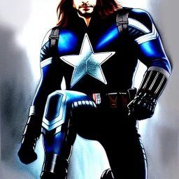 ultra detailed fullbody DRAWING of WINTER SOLDIER with mechanical arm, extremely detailed digital painting, intrincate,intense stare, extremely detailed face,crystal clear Big Glowing eyes, mystical colors , perfectly centered image, perfect composition, rim light,extremely sharp detail, finely tuned detail, beautiful lighting, 8k, stunning scene, raytracing, anatomically correct, in the style of robert e howard and Ken Kelley and Ohrai Noriyoshi and Simon Bisley and tomzj1