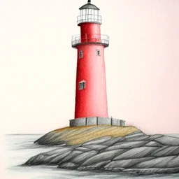 A pastel pencil drawing of the red lighthouse Utsira Lighthouse in Norway