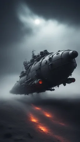 ,surrealism of the dark of a nightmare , hyper photorealistic, hyper detailed bright art color, high resolution, fog, octane render, tilt shift, HDRI Environment, all pictures dark gray, a torpedo