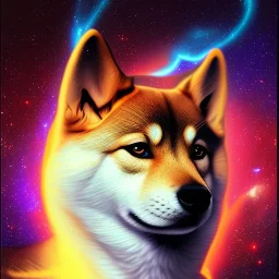 third eye ascension shiba inu doge with heaven glowing aura star sky lightning Q anon