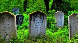 old graveyard overgrown headstones