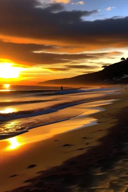 Playa chilena con sol poniente como chagal