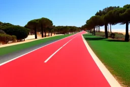 Day in quinta do lago, main avenida with red cycling lane