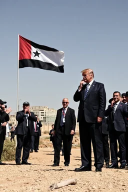 trump standing in gaza making peace in the style of basqiat