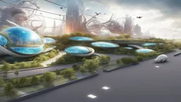 город будущего 2050, сказка, сияние, абстракция, вид с высоты птичьего полета,