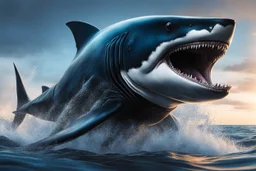 Black shark in 8k venom drawing, symbiote effects, blue lights, sea, intricate details, highly detailed, high details, detailed portrait, masterpiece,ultra detailed, ultra quality