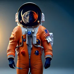 an astronaut in space, highly detailed, orange puffer jacket, 3d render