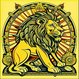 Art deco design of a lion eating a sun