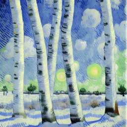 birch tree in snow by van gogh