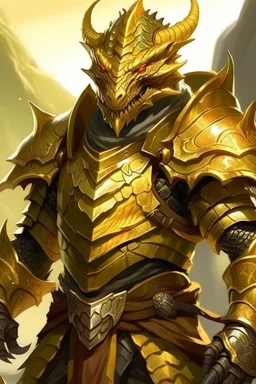 Golden Dragonborn DnD, Paladin, Old, friendly, in a chain armor