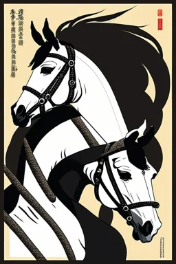  a group of Lipizzaner horses that are on top of each other, a poster by Nōami, ukiyo-e, anime aesthetic, minimalist.