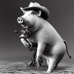 Pig on a cowboy