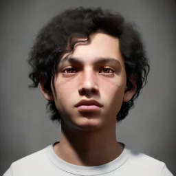 portrait of a teenager boy with black curly hair and amber eyes