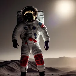 an astronaut in moon, full body, highly detailed, kente, black puffer jacket, 3d render